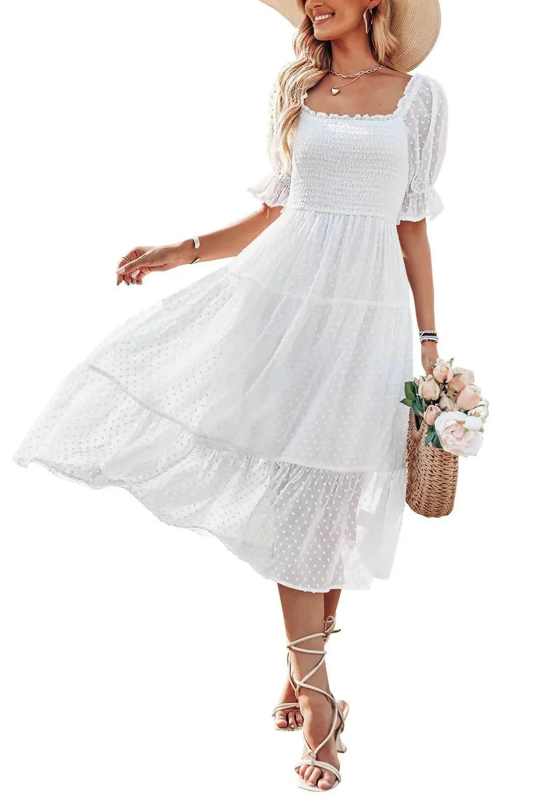Women'S Chiffon Jacquard Slim-Fit Solid Color Dress  Pre2brand