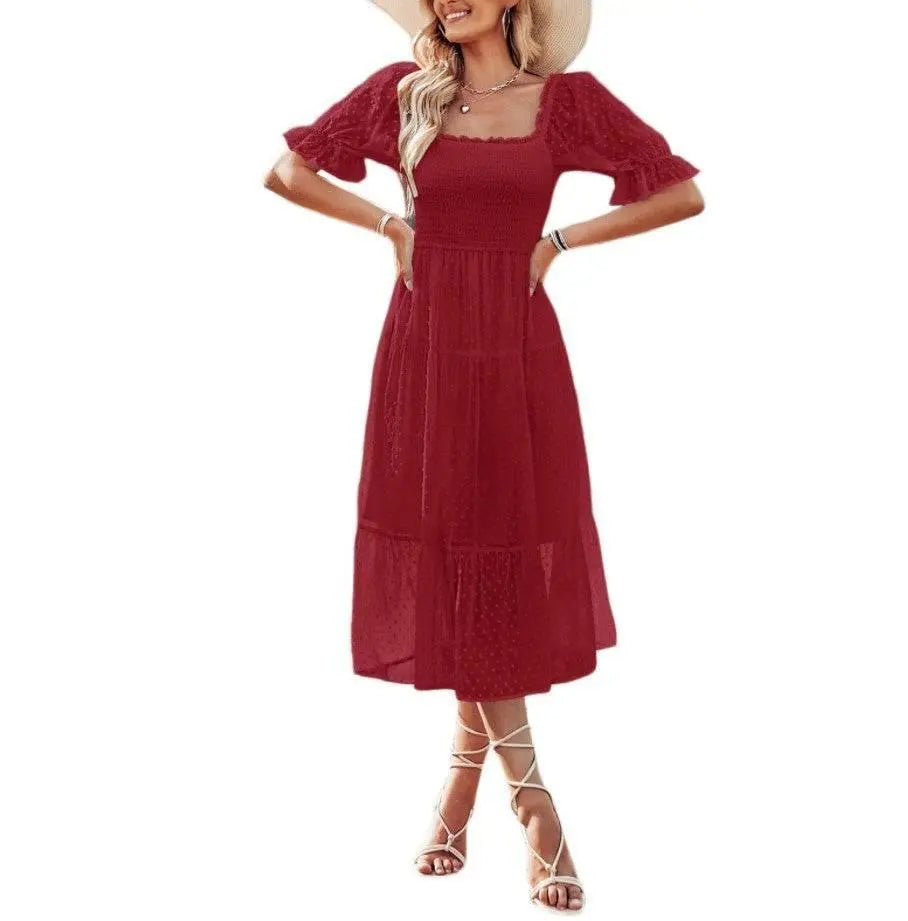 Women'S Chiffon Jacquard Slim-Fit Solid Color Dress  Pre2brand