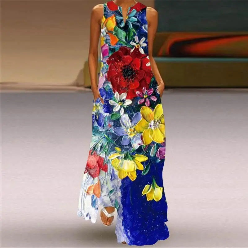 Women'S Clothing Printed V-Neck Large Swing Dress  Pre2brand