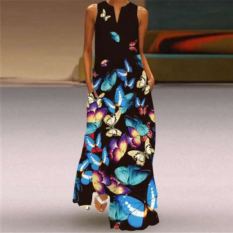 Women'S Clothing Printed V-Neck Large Swing Dress  Pre2brand