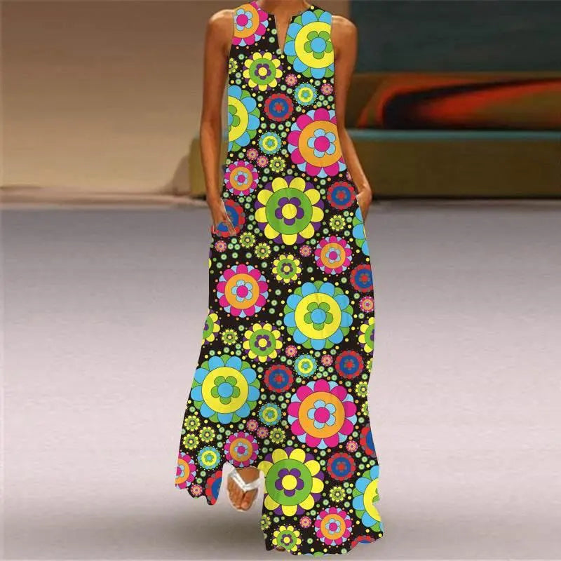 Women'S Clothing Printed V-Neck Large Swing Dress  Pre2brand