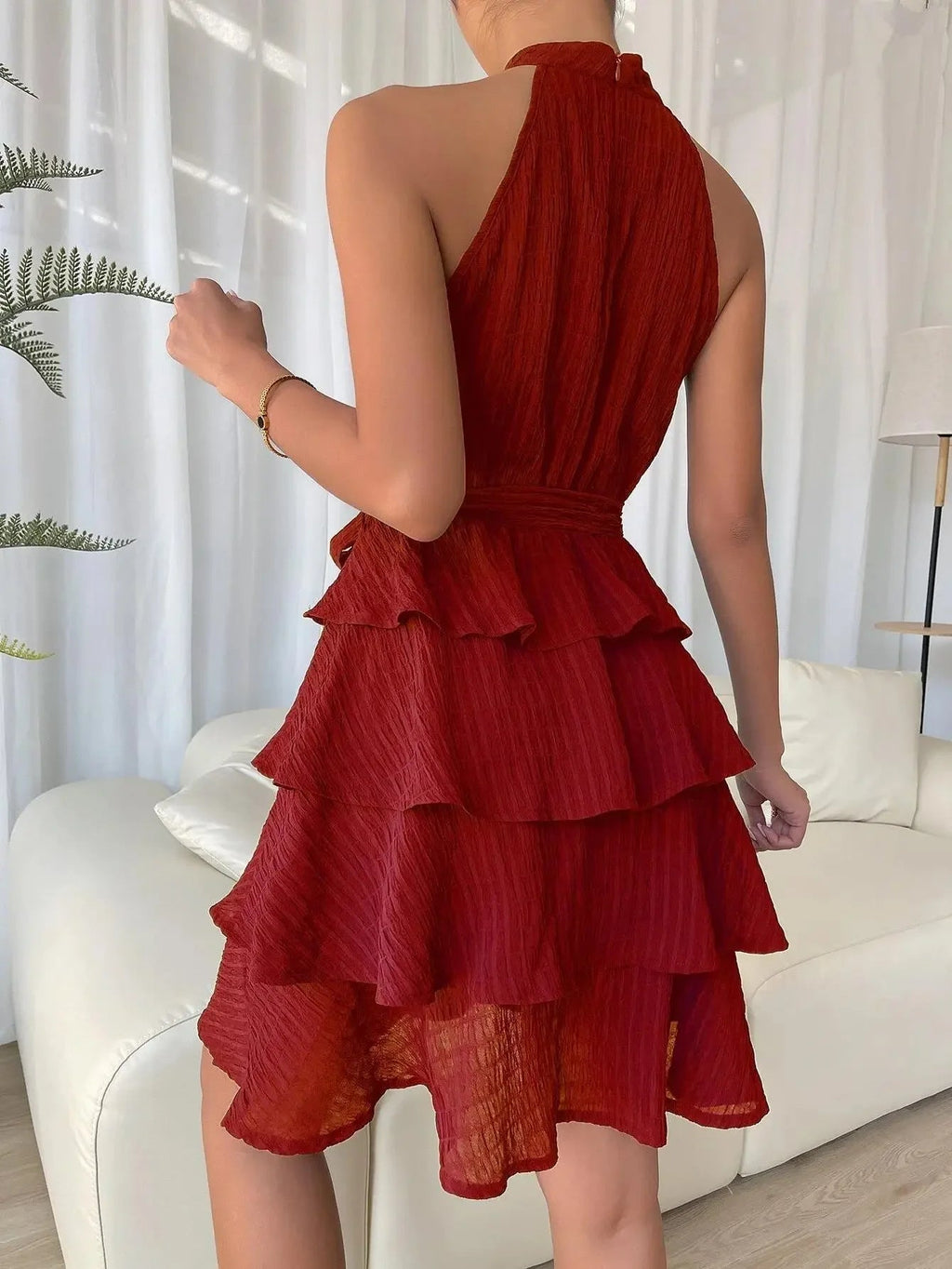 Women'S Halterneck Dresses Sleeveless Ruffle Dress  Pre2brand