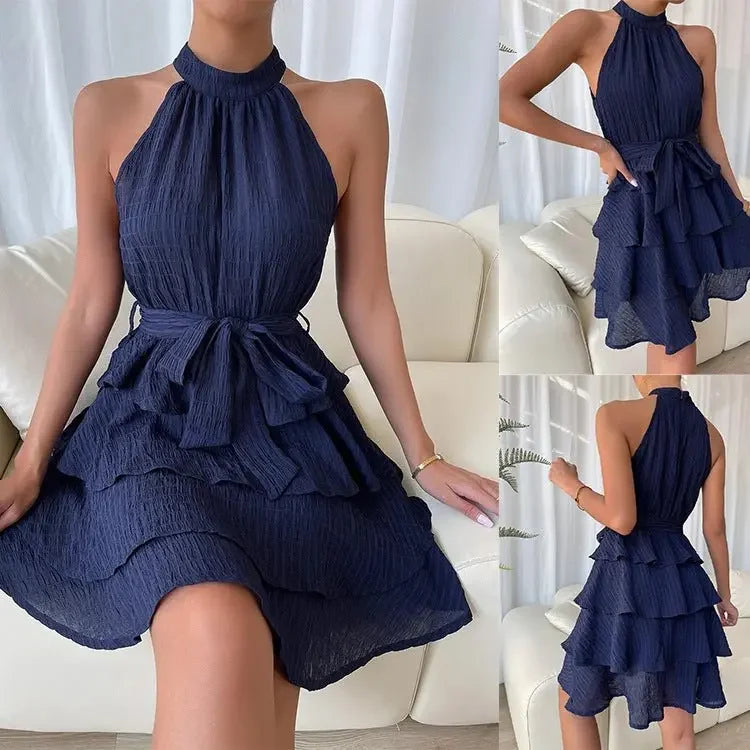 Women'S Halterneck Dresses Sleeveless Ruffle Dress  Pre2brand