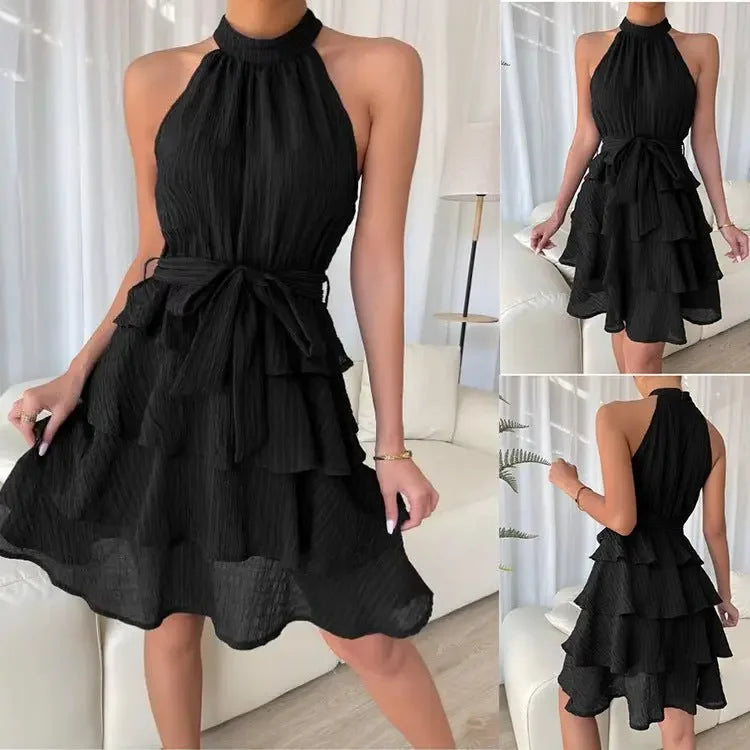 Women'S Halterneck Dresses Sleeveless Ruffle Dress  Pre2brand
