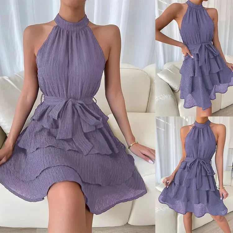 Women'S Halterneck Dresses Sleeveless Ruffle Dress  Pre2brand