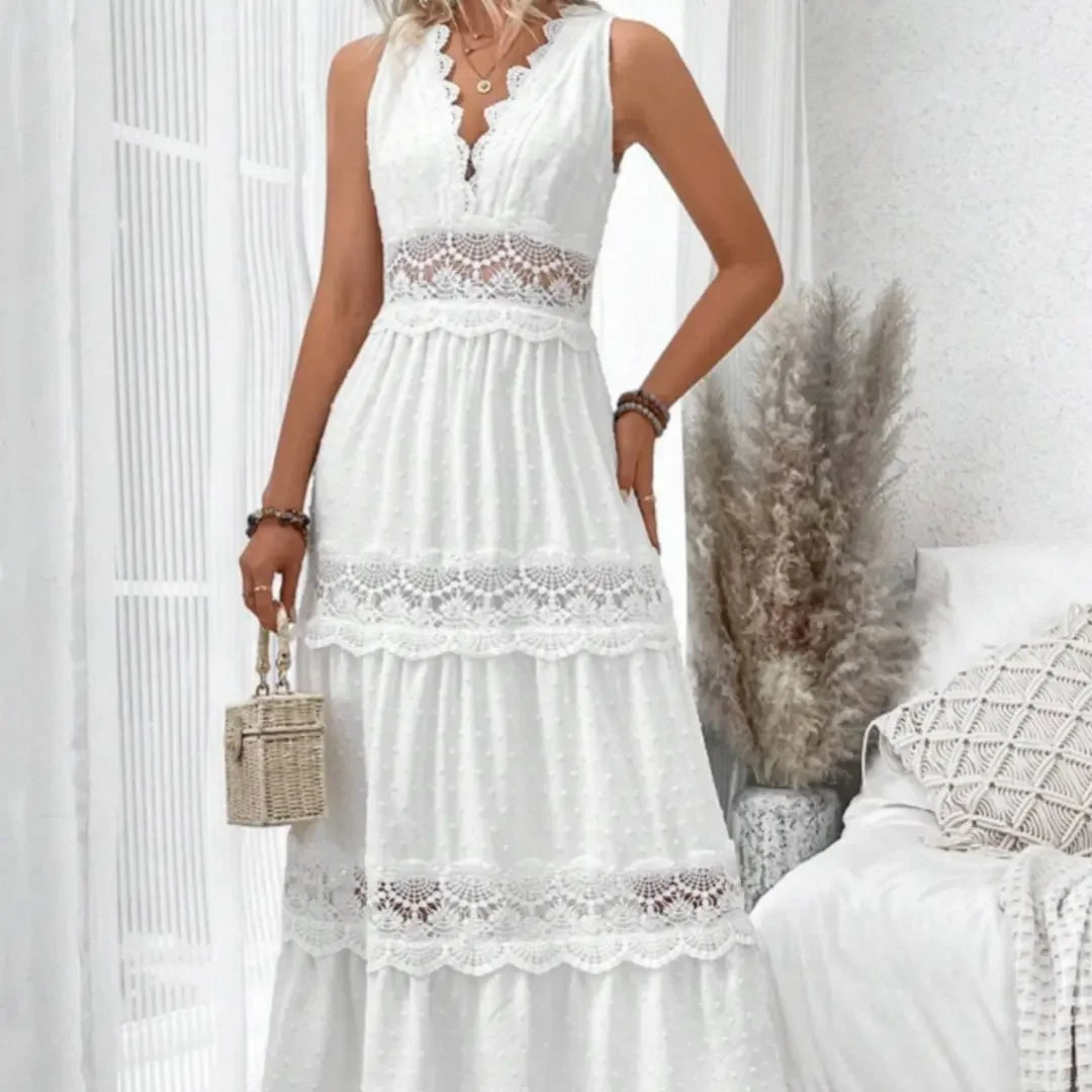 Women'S Lace Stitching V-Neck Sleeveless Dress  Pre2brand
