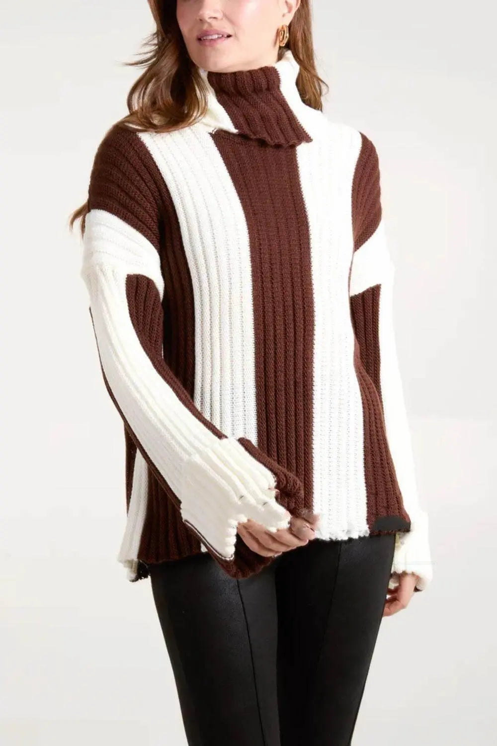 Women'S Patchwork Turtleneck Long-Sleeved Sweater  Pre2brand