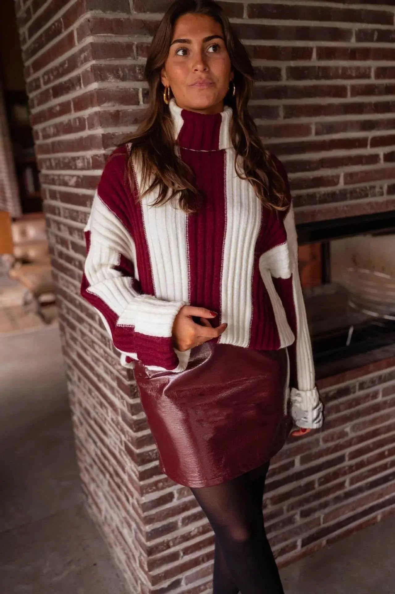 Women'S Patchwork Turtleneck Long-Sleeved Sweater  Pre2brand