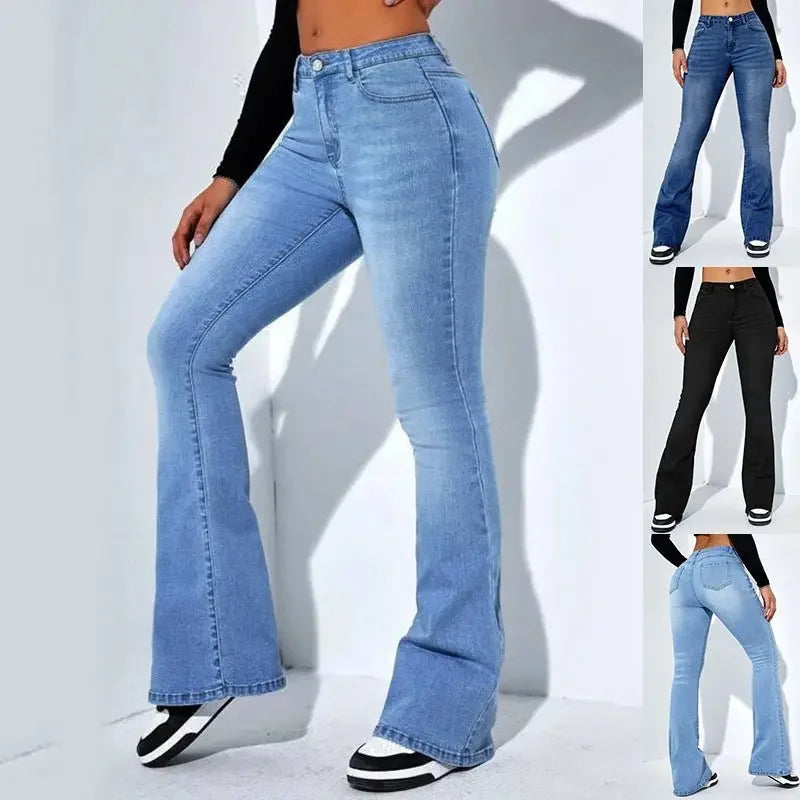 Women'S Slim-Fit Jeans Pants With Flared Design Fashion Casual High Waist Stretch Trousers  Pre2brand