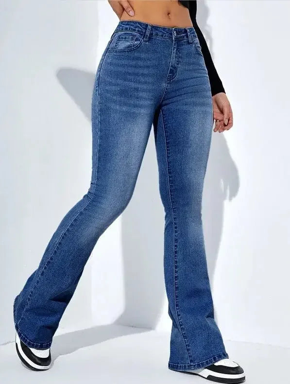 Women'S Slim-Fit Jeans Pants With Flared Design Fashion Casual High Waist Stretch Trousers  Pre2brand