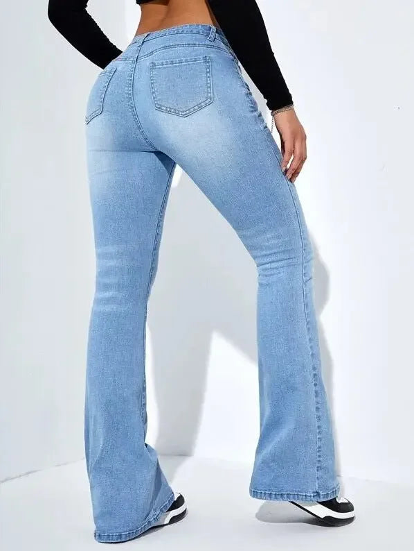 Women'S Slim-Fit Jeans Pants With Flared Design Fashion Casual High Waist Stretch Trousers  Pre2brand