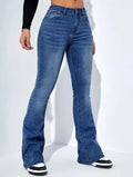 Women'S Slim-Fit Jeans Pants With Flared Design Fashion Casual High Waist Stretch Trousers  Pre2brand