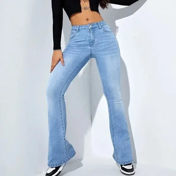Women'S Slim-Fit Jeans Pants With Flared Design Fashion Casual High Waist Stretch Trousers  Pre2brand