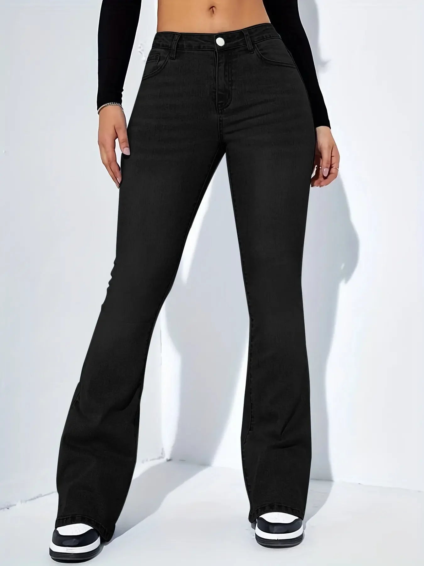 Women'S Slim-Fit Jeans Pants With Flared Design Fashion Casual High Waist Stretch Trousers  Pre2brand