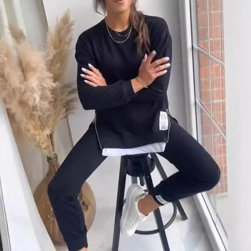 Women'S Sports Suit Fashion Slit Design Sweatshirt  Pre2brand