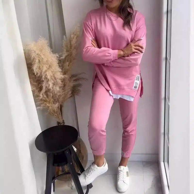 Women'S Sports Suit Fashion Slit Design Sweatshirt  Pre2brand