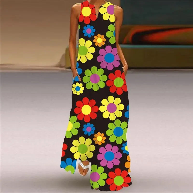 Women's Clothing Printed V-neck Large Swing Dress  Pre2brand