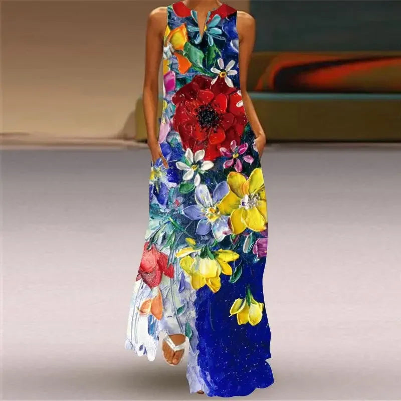 Women's Clothing Printed V-neck Large Swing Dress  Pre2brand