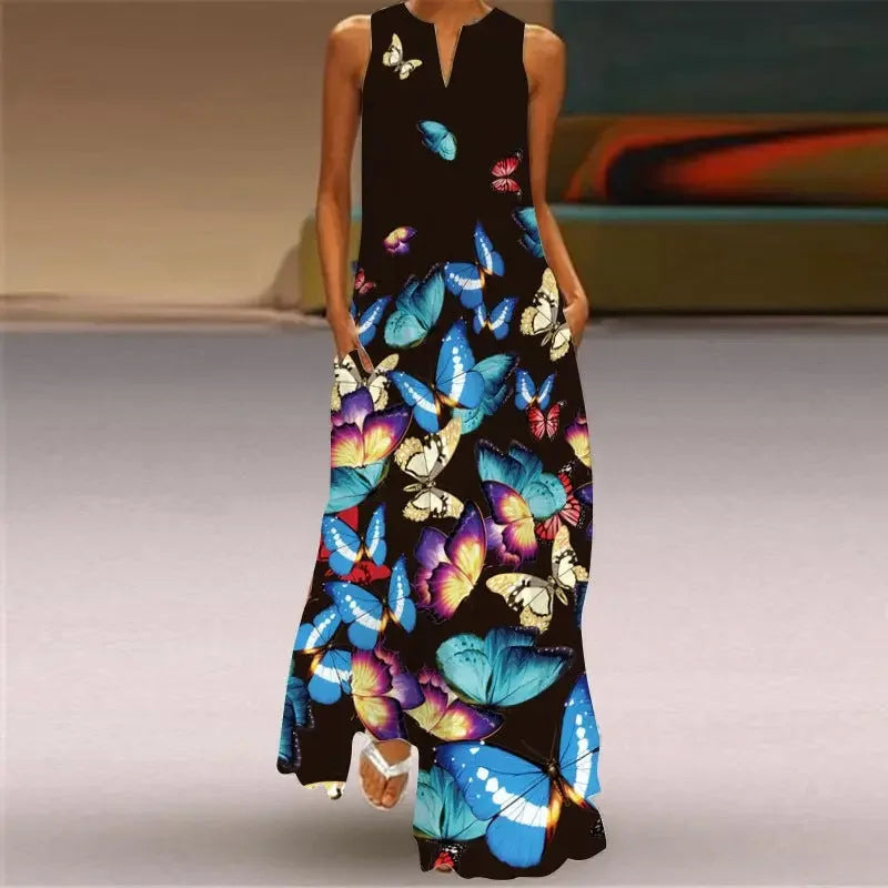 Women's Clothing Printed V-neck Large Swing Dress  Pre2brand