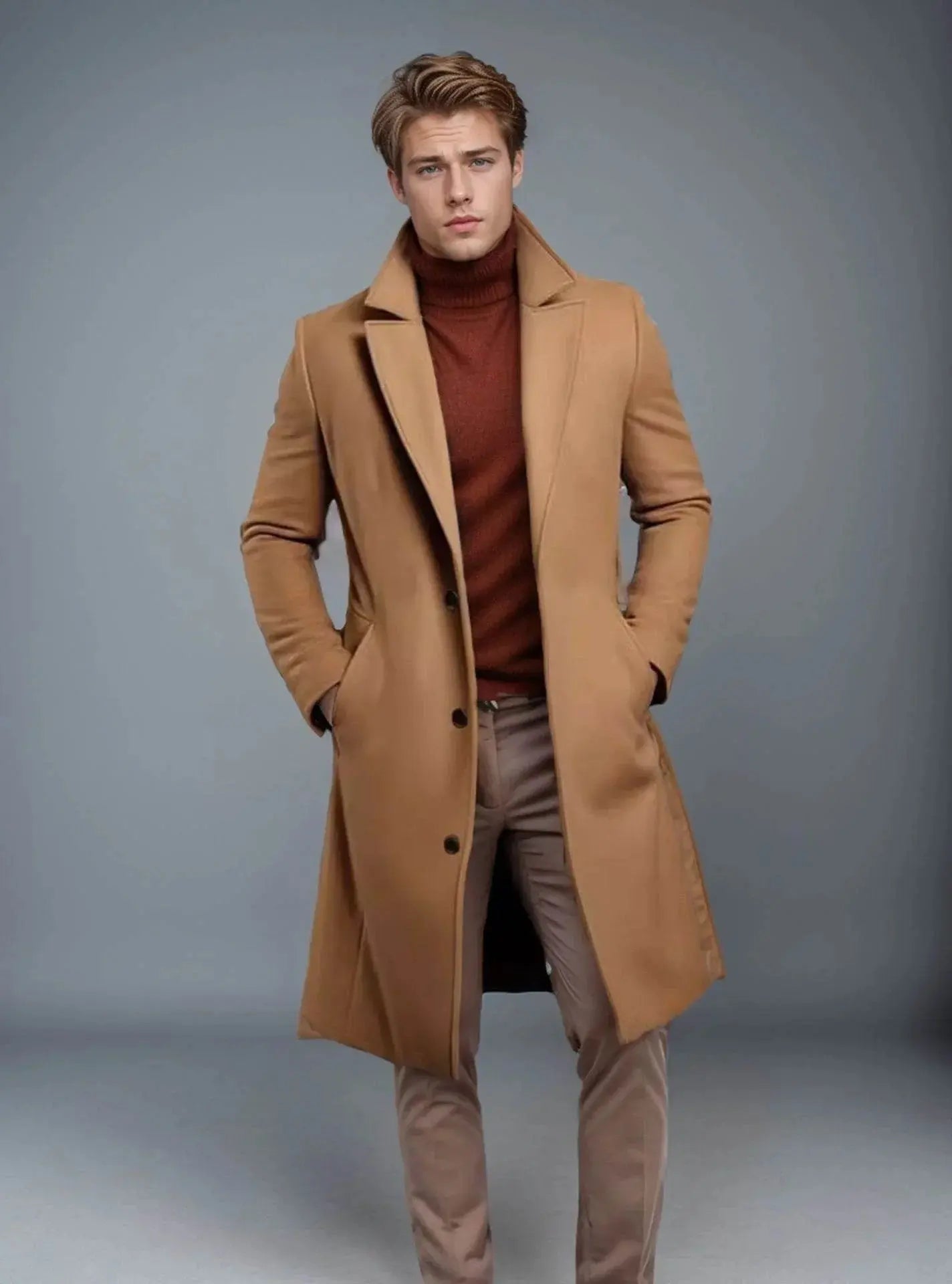 Woolen Men'S Mid-Length Trench Coat  Pre2brand