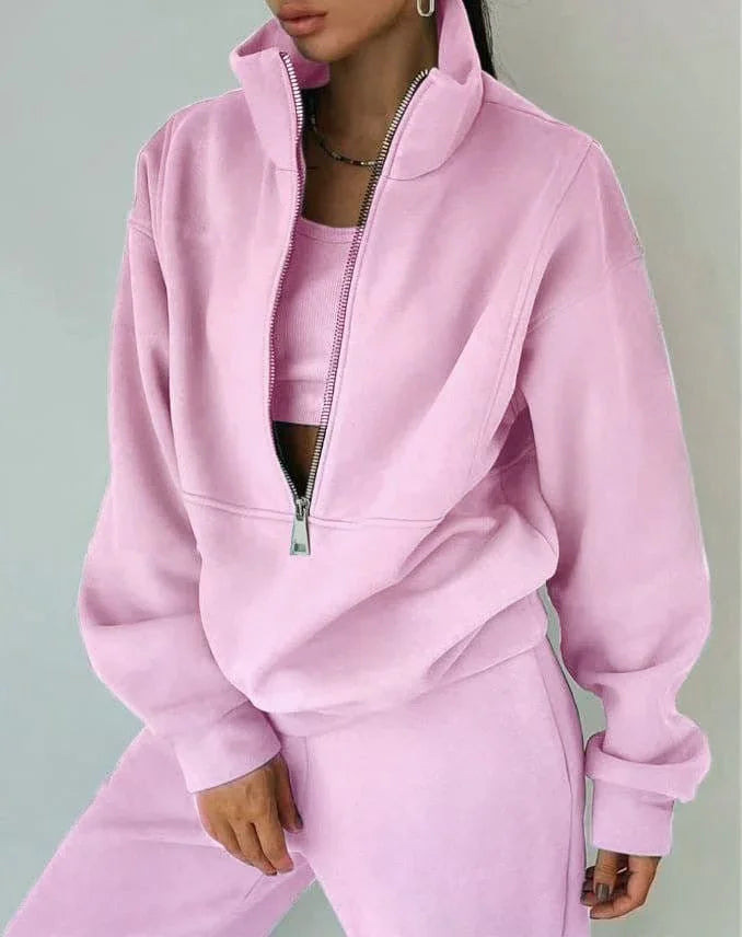 Women'S Fashion Fleece Solid Color Sports Casual Suit  Pre2brand