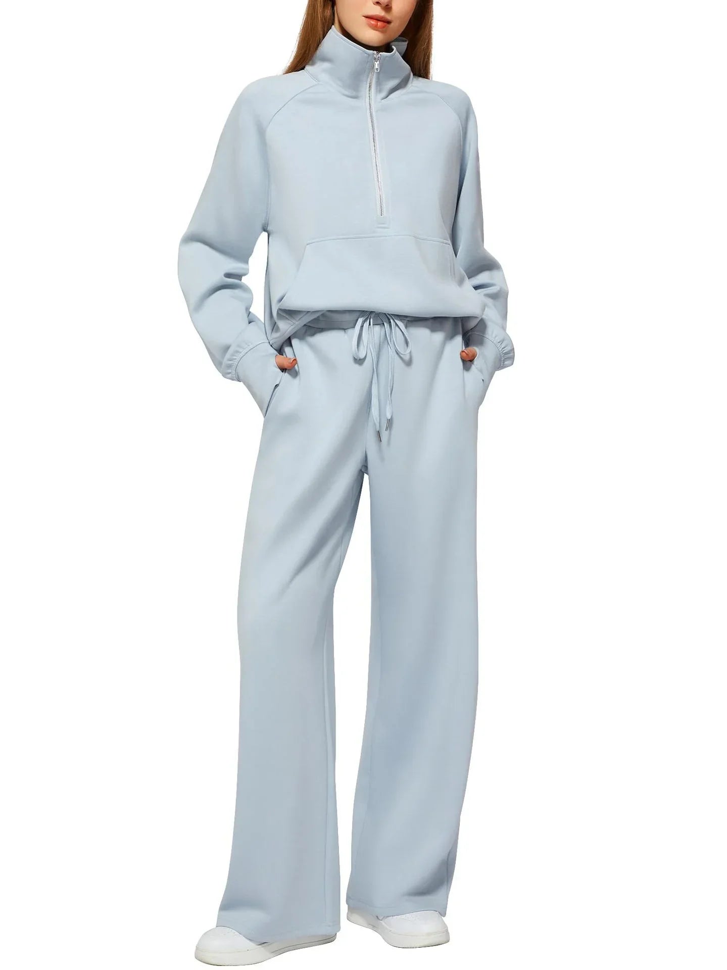 Women's Half-Zip Sweatshirt & Wide-Leg Pants Set  Pre2brand