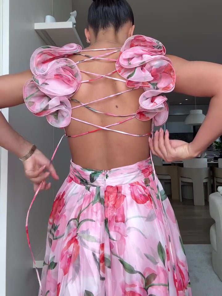 Floral Print Open Back Strap Maxi Dress – image 2 of 5