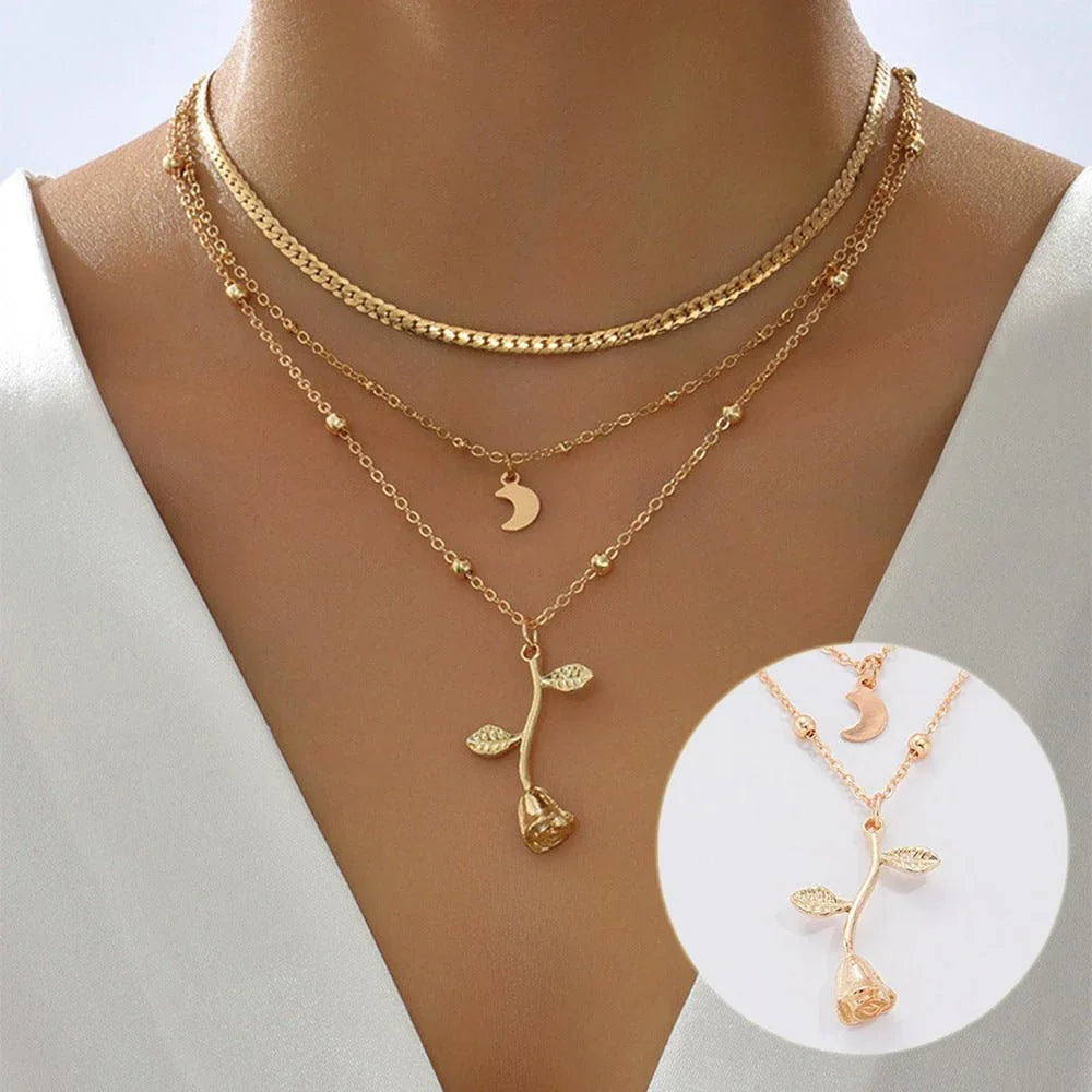 Women's Bohemian Moon & Rose Flower Choker Necklace  Pre2brand