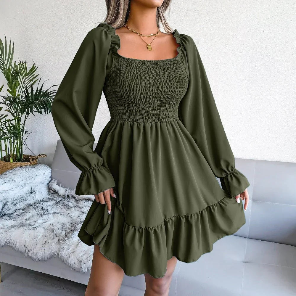 Women's Square Neck Ruffle Swing Dress  Pre2brand