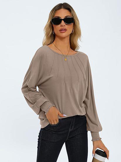Women's Round Neck Pleated Long Sleeve Top  Pre2brand