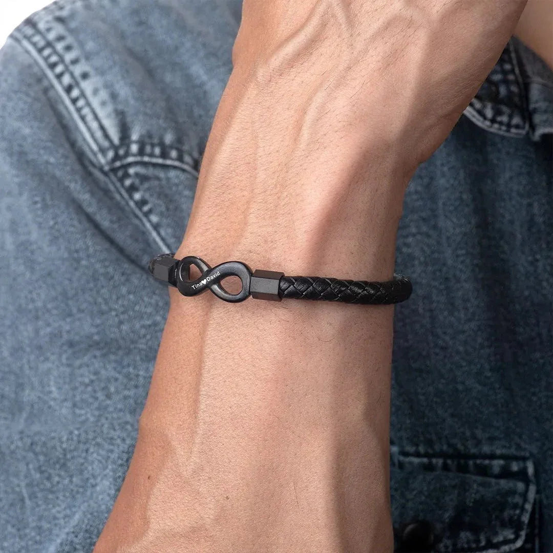 Men's Custom Name Infinity Leather Bracelet  Pre2brand