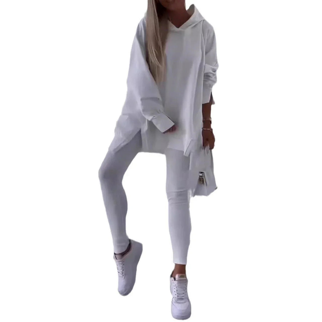 Women'S Sports Casual Slit Hooded Sweatshirt Tights Two-Piece Set  Pre2brand