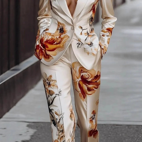 Fashion Printing Satin Long Sleeve Suit Two-Piece Set  Pre2brand