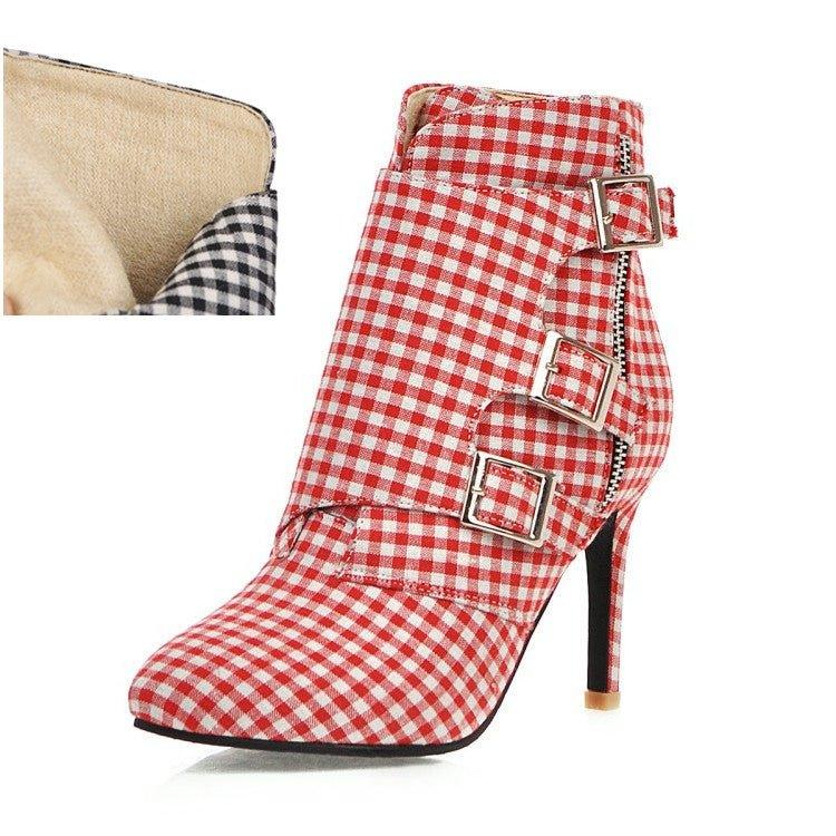Women's Plaid High Heel Ankle Boots  Pre2brand