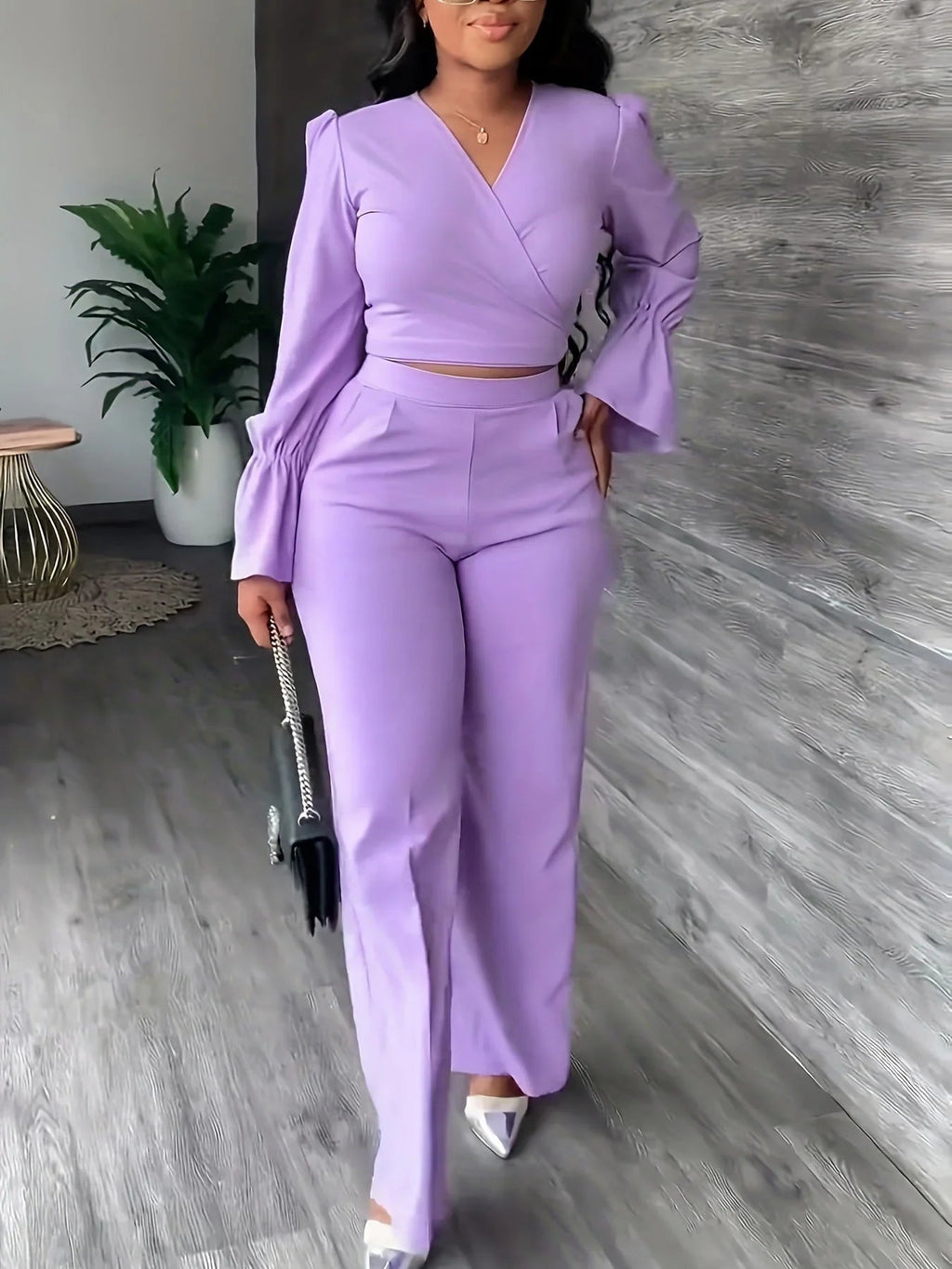 Women's Cross V-Neck Long Sleeve Trouser Suit  Pre2brand