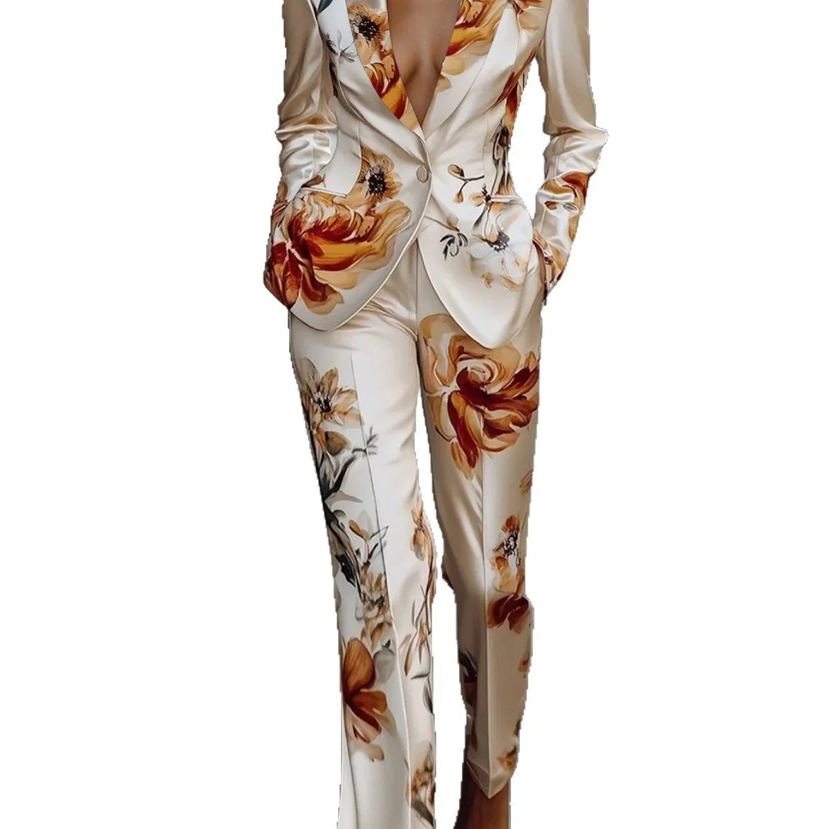 Fashion Printing Satin Long Sleeve Suit Two-Piece Set  Pre2brand