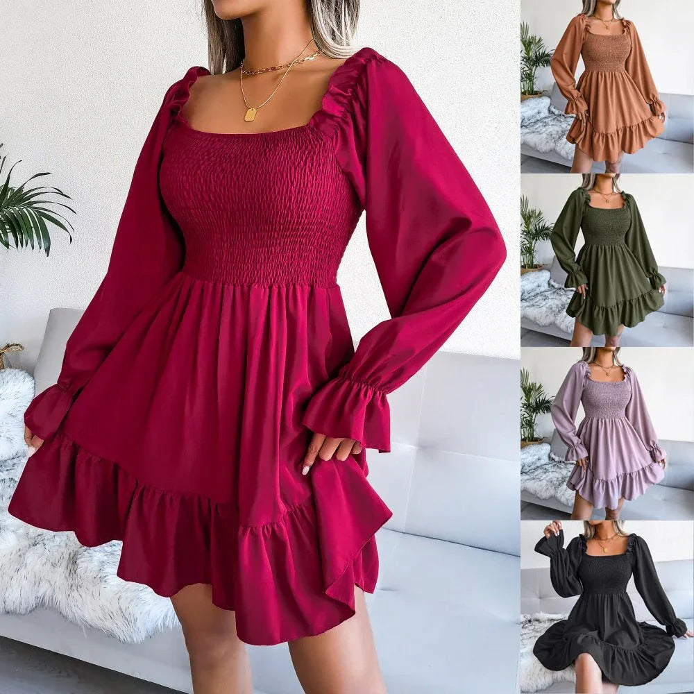 Women's Square Neck Ruffle Swing Dress  Pre2brand