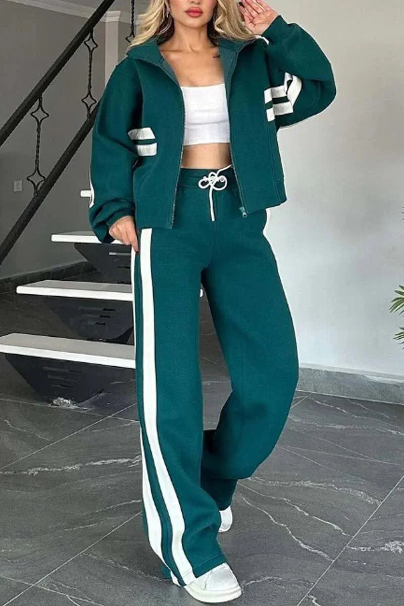 Women's Casual Zipper Coat & Trousers Set  Pre2brand