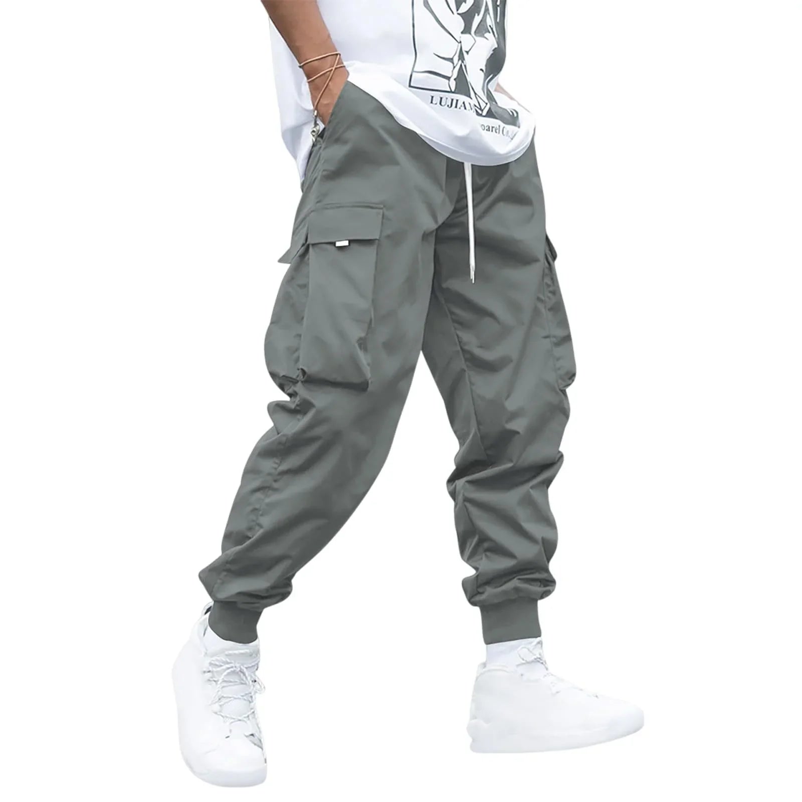 Men’S Multi-Pocket Cargo Pants – Drawstring Streetwear Trousers  Pre2brand