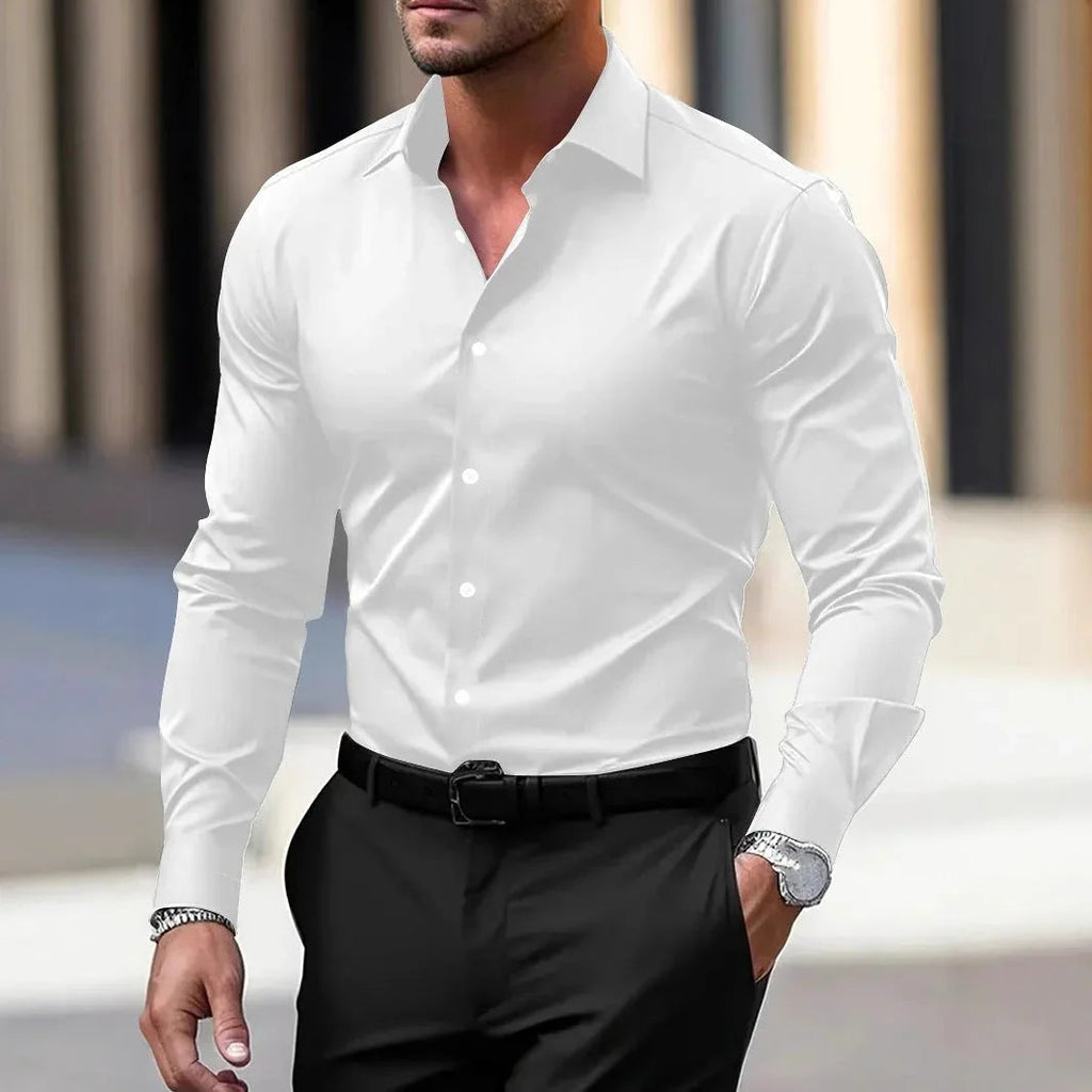Men's Solid Color Long Sleeve Dress Shirt  Pre2brand