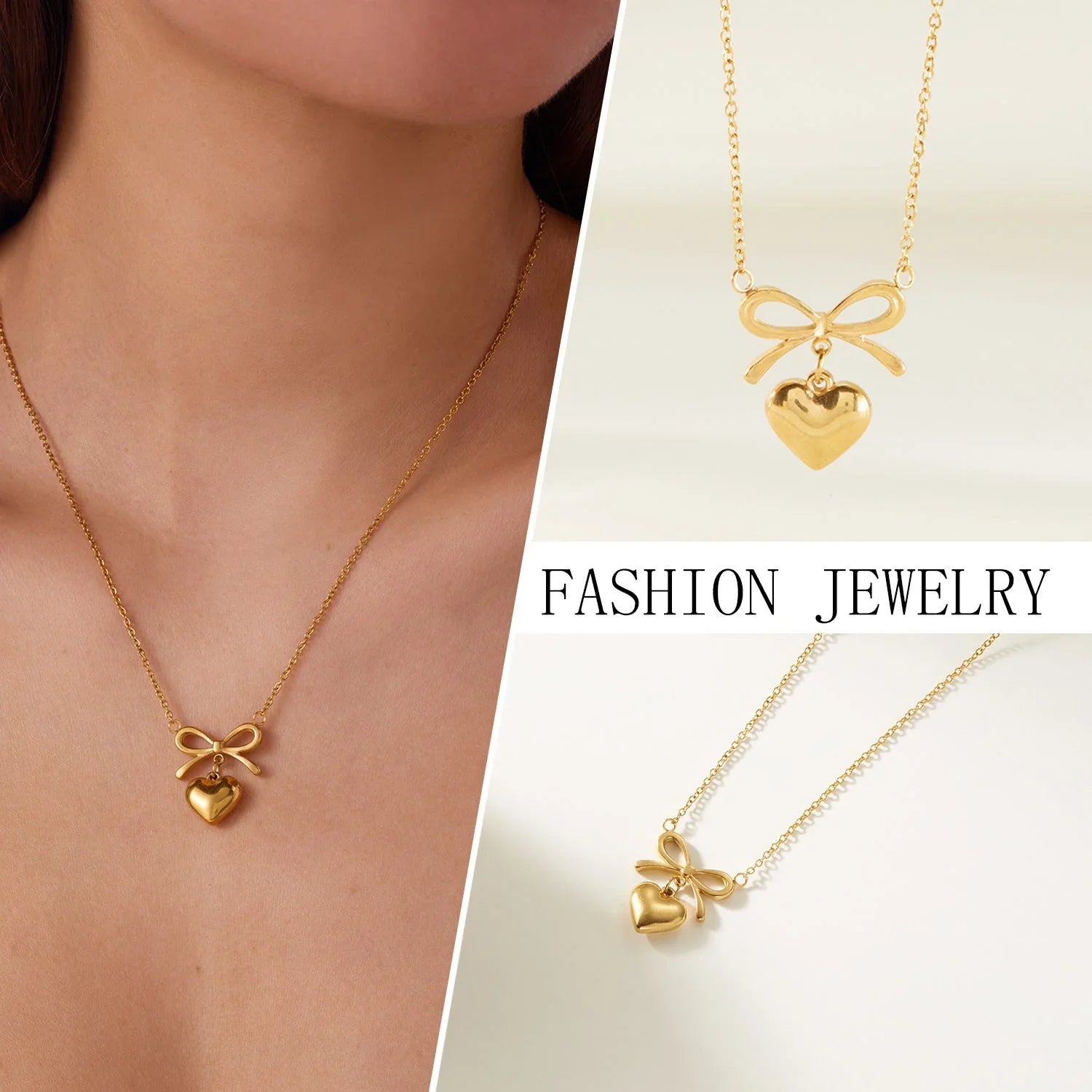 Women's Stainless Steel Heart Bowknot Choker Necklace  Pre2brand