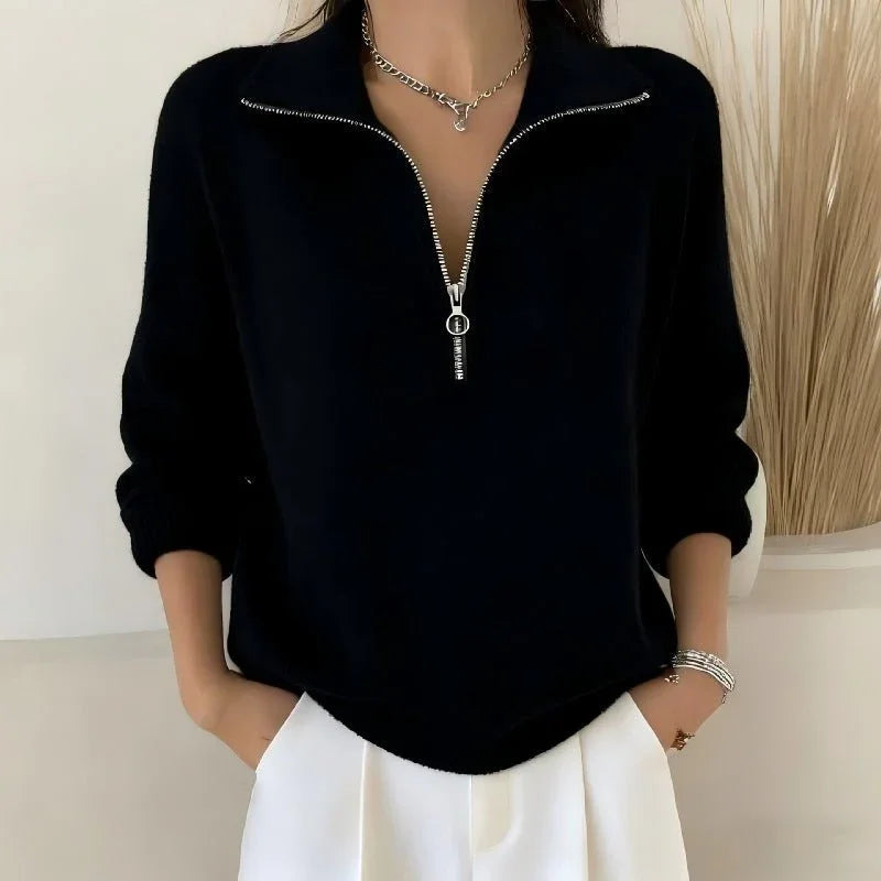 Women's Zip-Up Lapel Knit Sweater  Pre2brand