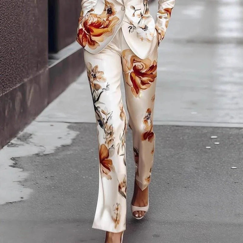 Fashion Printing Satin Long Sleeve Suit Two-Piece Set  Pre2brand