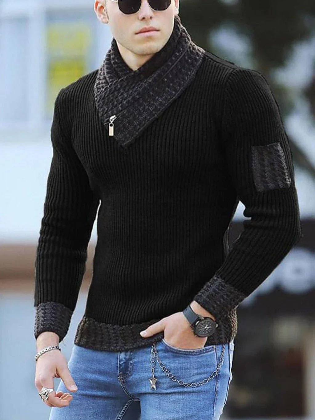 Independent Station Casual Slim Knit Pullover Long-Sleeved Scarf Collar Sweater Men'S  Pre2brand