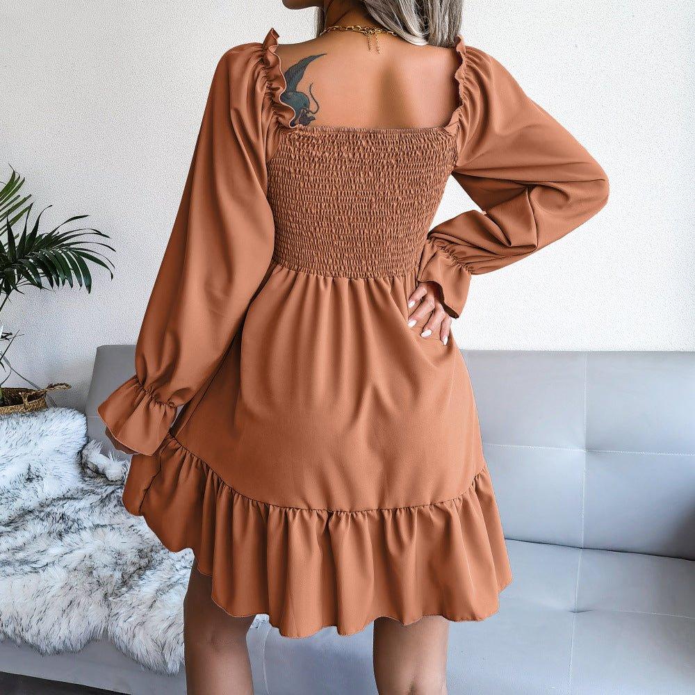 Women's Square Neck Ruffle Swing Dress  Pre2brand