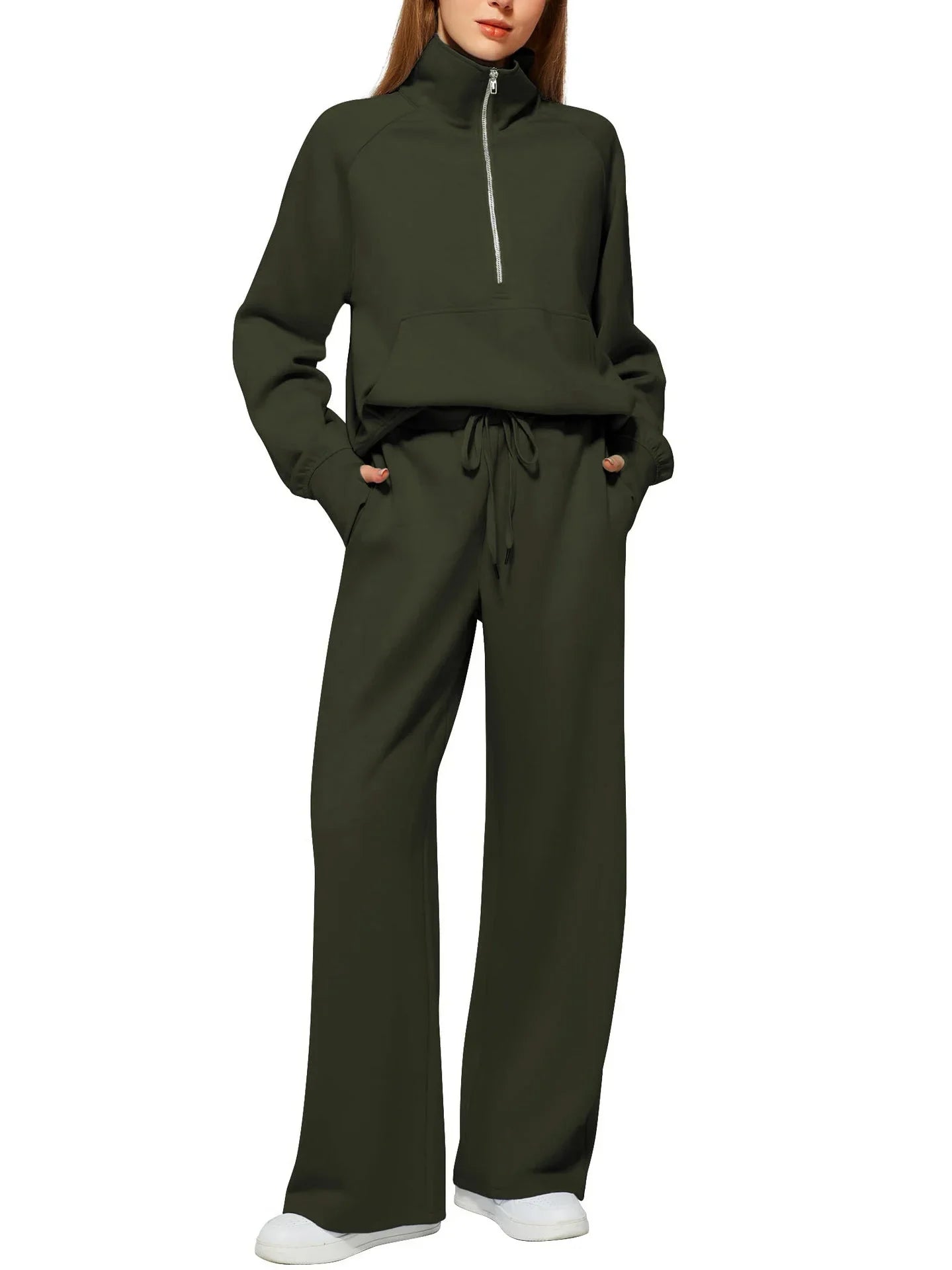 Women's Half-Zip Sweatshirt & Wide-Leg Pants Set  Pre2brand