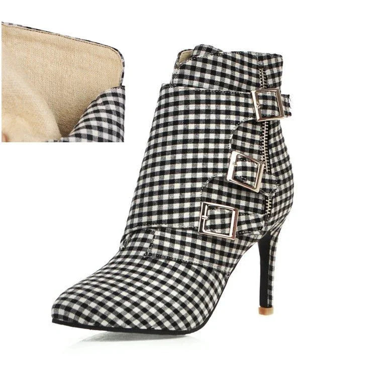 Women's Plaid High Heel Ankle Boots  Pre2brand