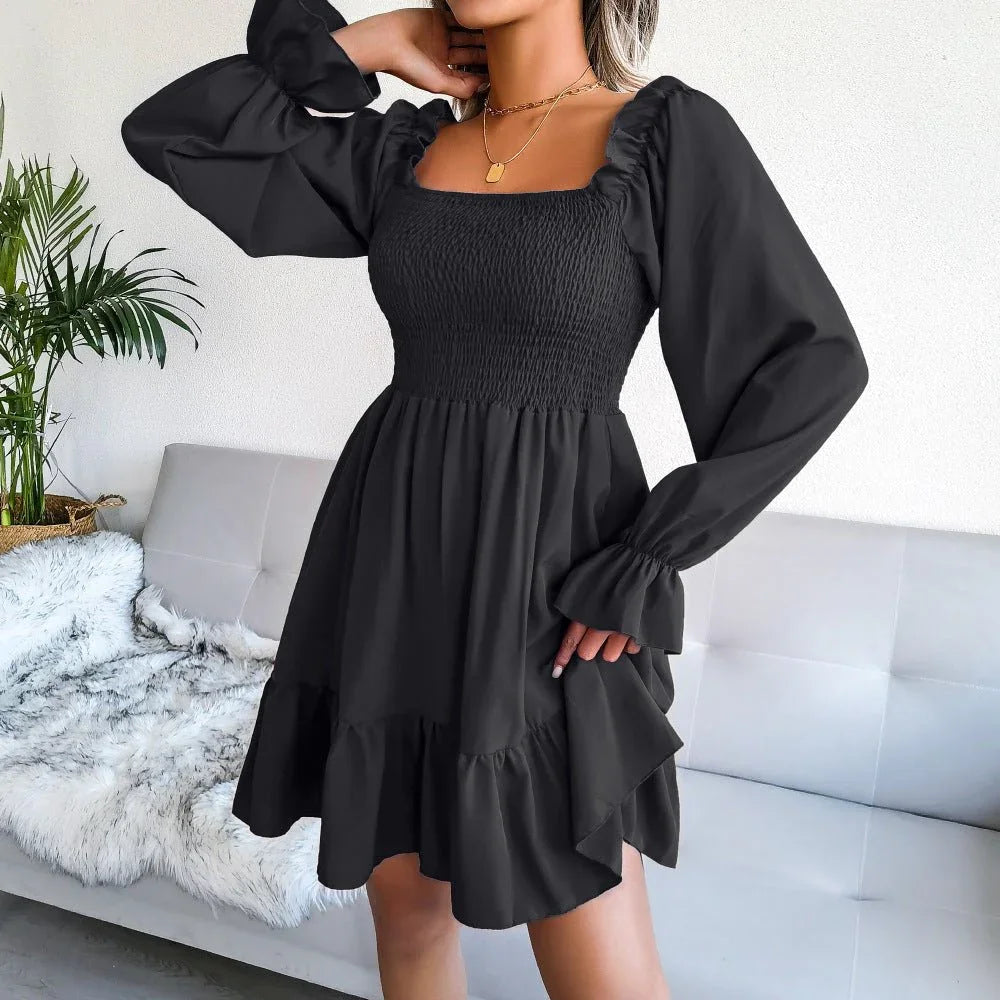 Women's Square Neck Ruffle Swing Dress  Pre2brand