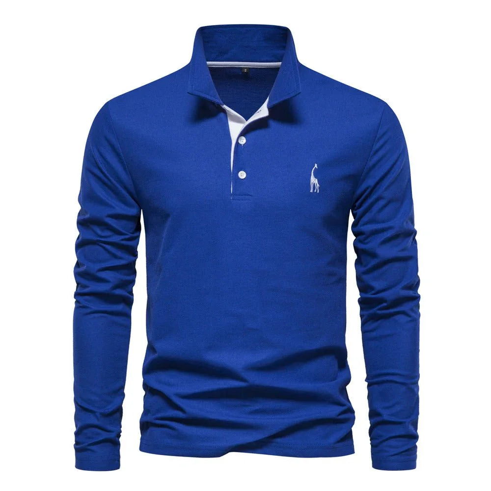 Men'S Fashion Casual Polo Collar Deer Embroidered Long Sleeve  Pre2brand