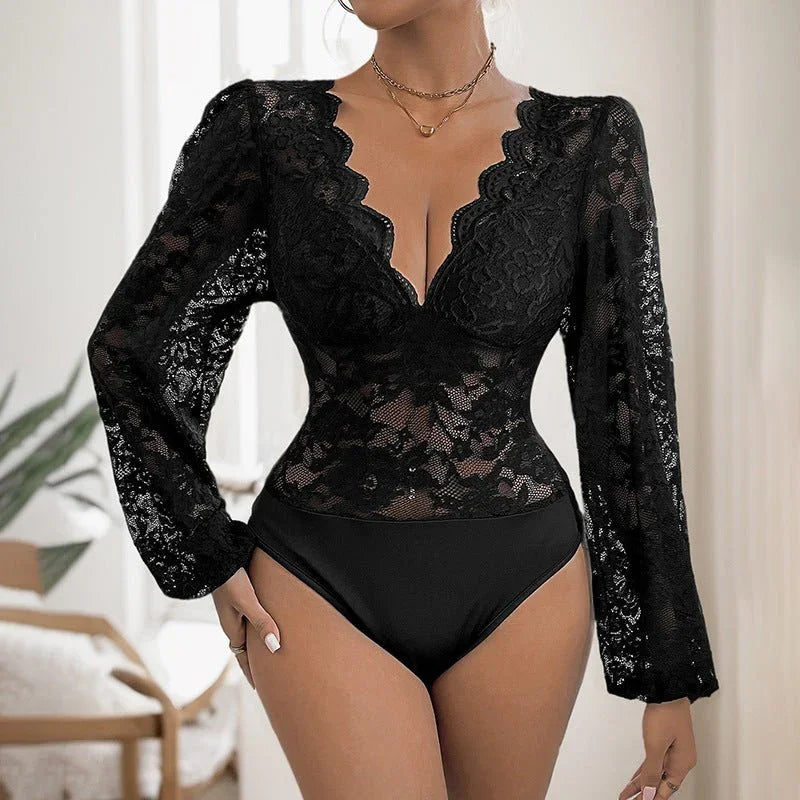 Women's V-Neck Lace Long Sleeve Jumpsuit  Pre2brand